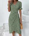 Women's Casual Summer Button Waist Detail V-Neck Floral Dress | Midi