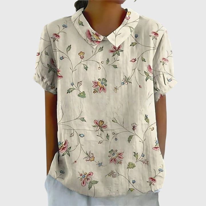 Women's Collared Floral Blouse | Short Sleeve