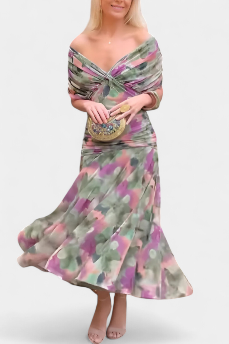 Women's Elegant Wedding Guest Off Shoulder Dress | Maxi