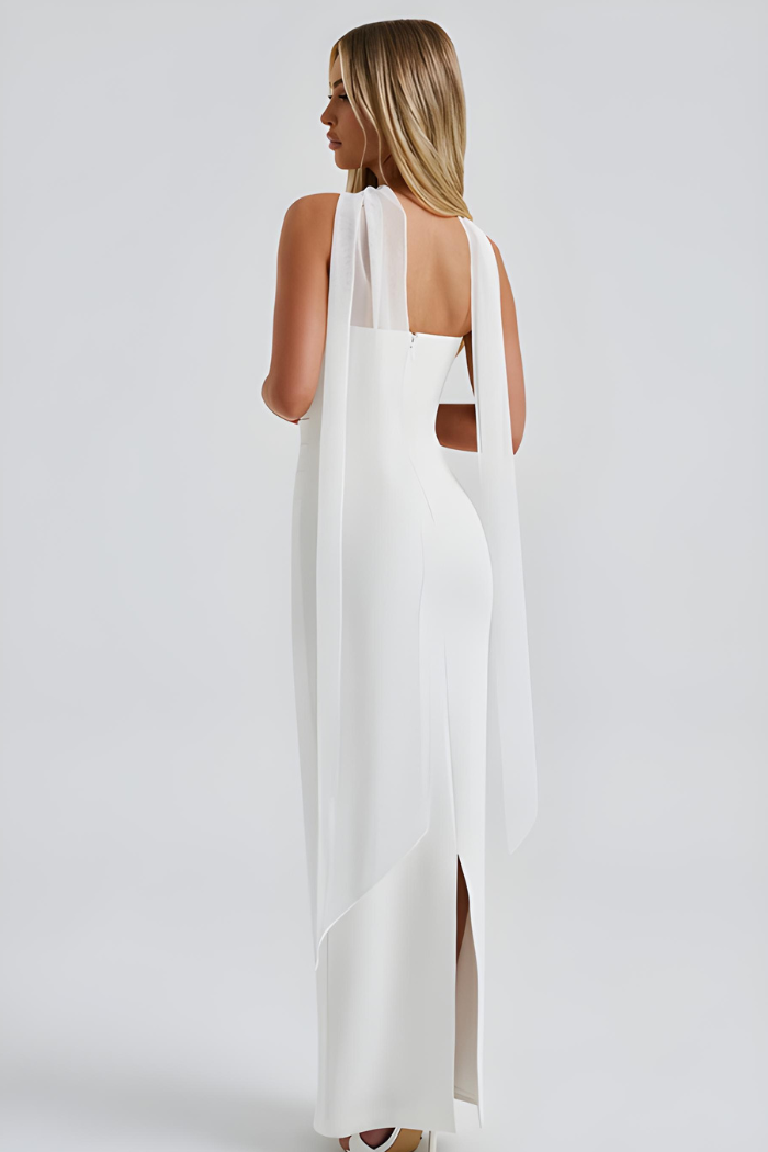Women's Formal Strapless Bodycon Dress With Scarf | Maxi
