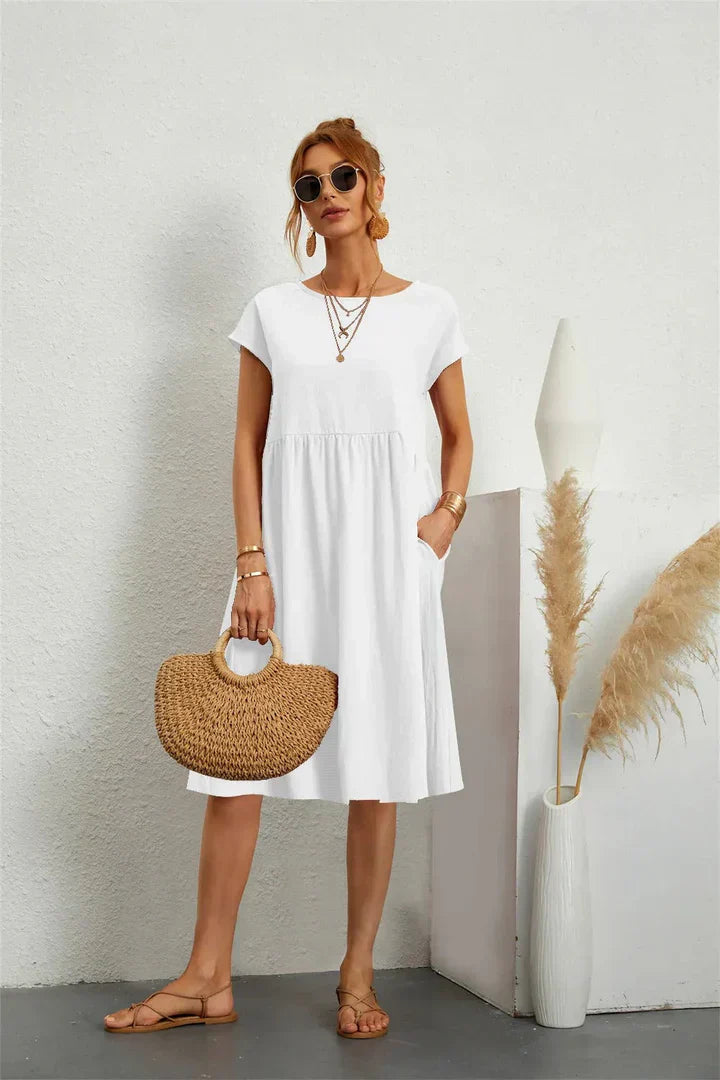 Women's Casual Boho A-Line Dress with Pocket | Midi