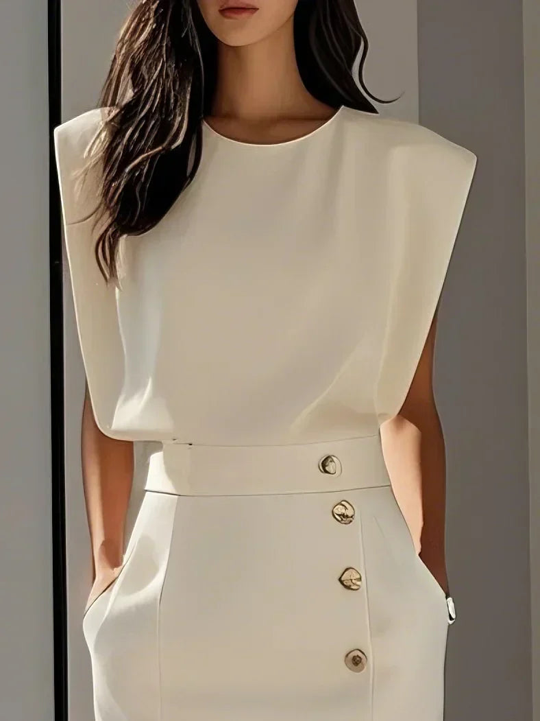 Women's Elegant Button-Front Detail Work Dress with Slit | Midi