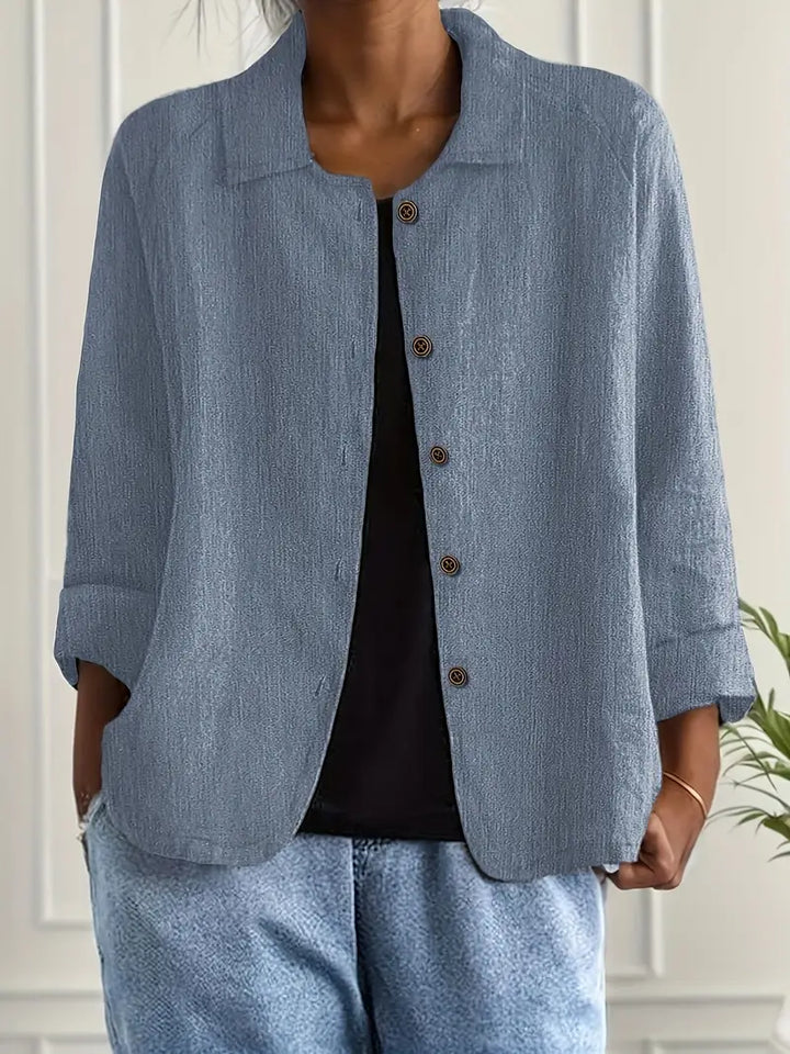 Women's Casual Relaxed Fit Button-Up Shirt Blouse | Long Sleeves
