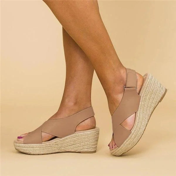 Women's Cross Strap Espadrille Wedge Sandals | Orthopedic