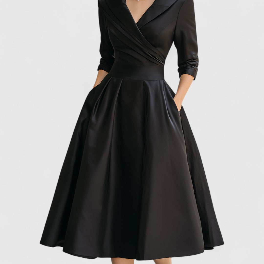 Women's Elegant Flared Wrap Evening Dress | Midi