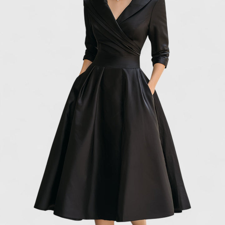 Women's Elegant Flared Wrap Evening Dress | Midi