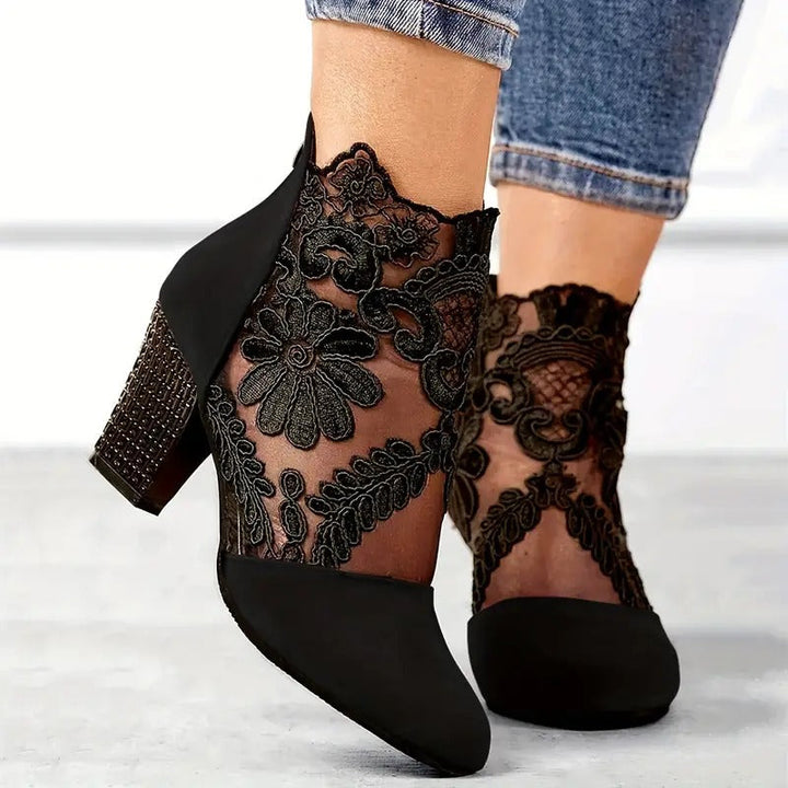 Women's Elegant Floral Heeled Ankle Boots | Orthopedic