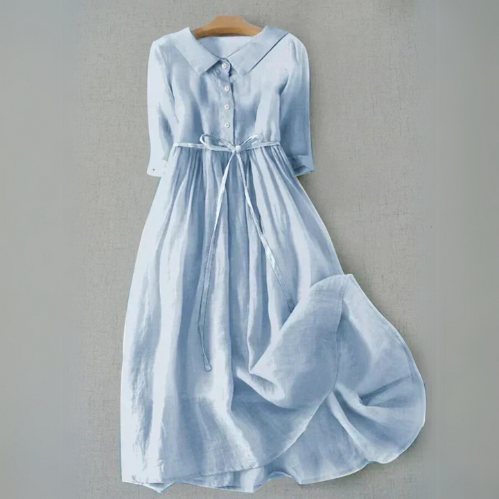 Women's Casual Button Detail Collared A-Line Dress | Midi