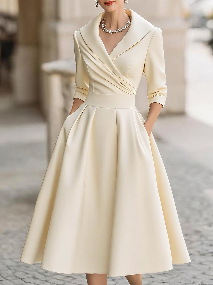 Women's Elegant Flared Wrap Formal Evening Dress | Midi
