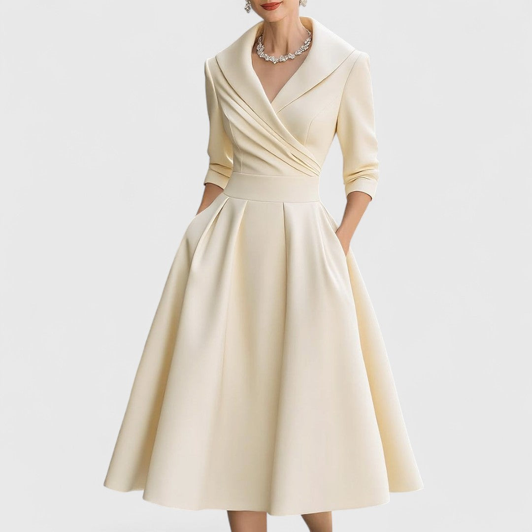 Women's Elegant Flared Wrap Evening Dress | Midi