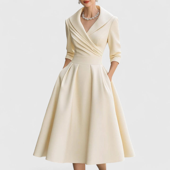 Women's Elegant Flared Wrap Evening Dress | Midi