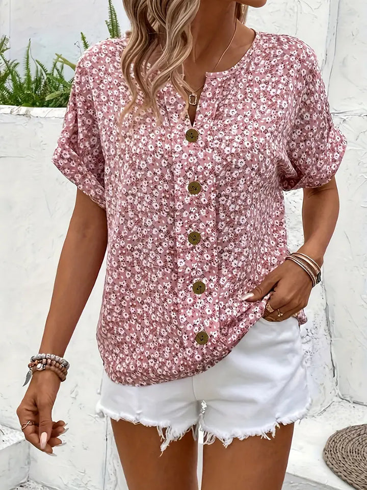Women's Elegant Summer Floral Print Blouse | Short Sleeves