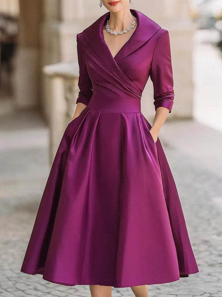 Women's Elegant Flared Wrap Formal Evening Dress | Midi