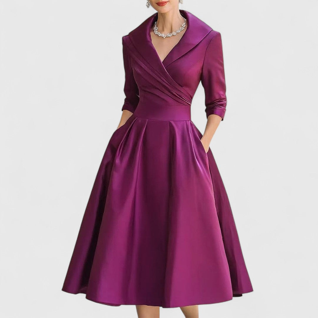 Women's Elegant Flared Wrap Evening Dress | Midi