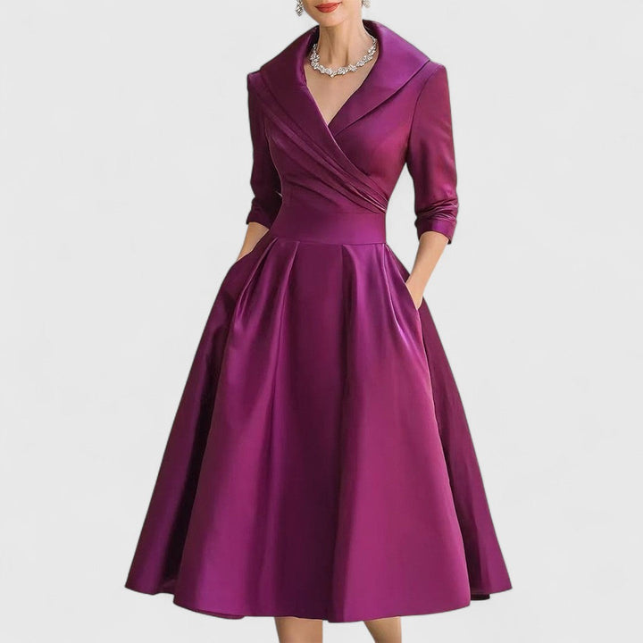 Women's Elegant Flared Wrap Evening Dress | Midi