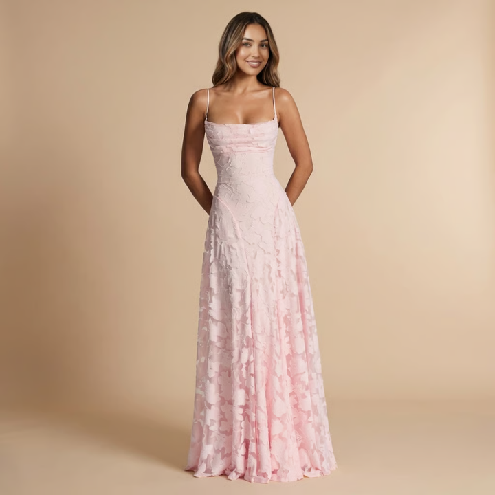 Women's Wedding Guest Spaghetti Strap Floral Dress |  Maxi