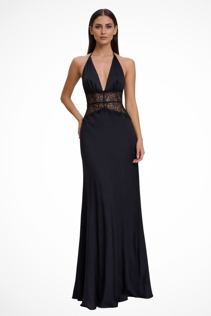 Women's Plunging Halter Neck Wedding Guest Dress | Maxi