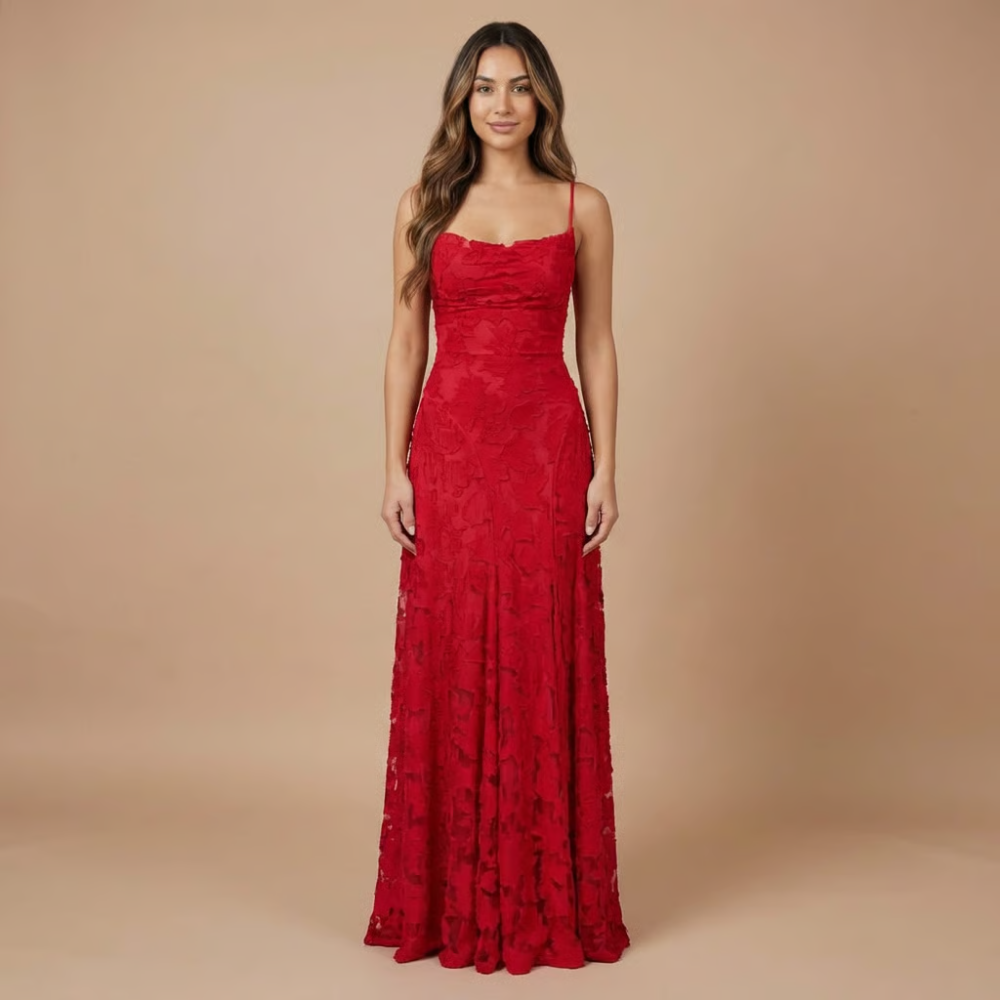 Women's Wedding Guest Spaghetti Strap Floral Dress |  Maxi
