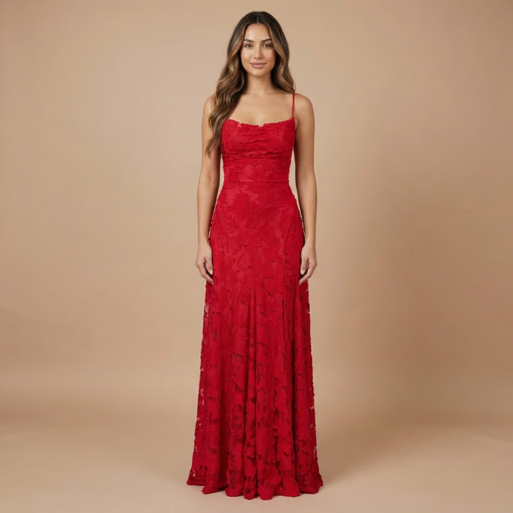 Women's Wedding Guest Spaghetti Strap Floral Dress |  Maxi