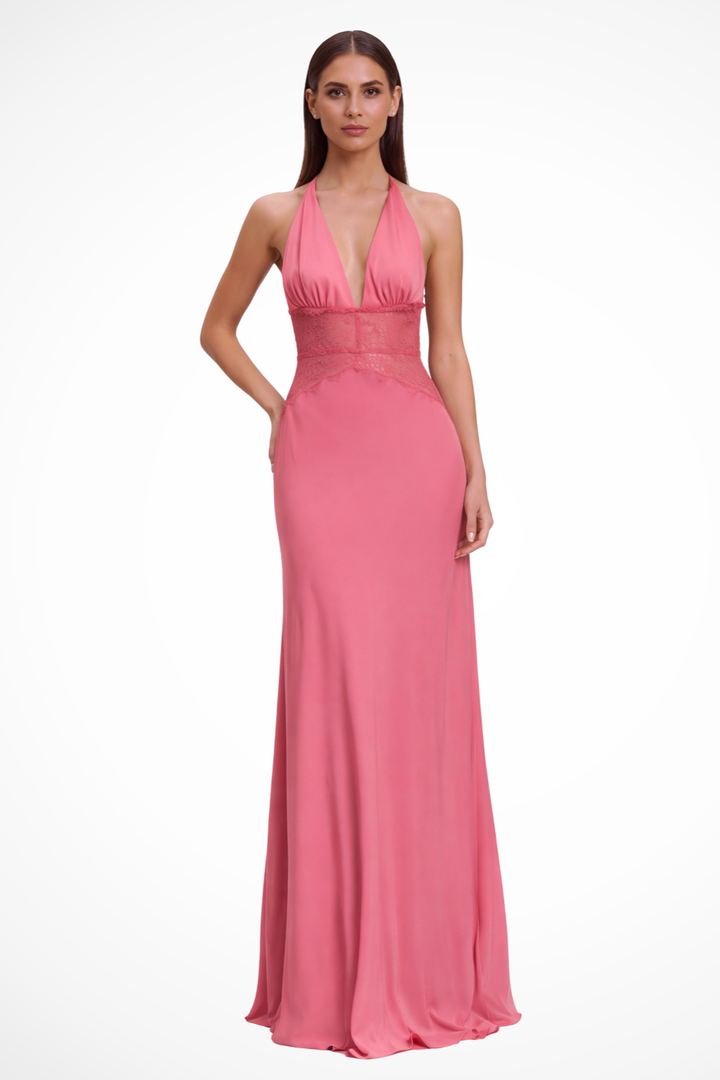 Women's Plunging Halter Neck Wedding Guest Dress | Maxi