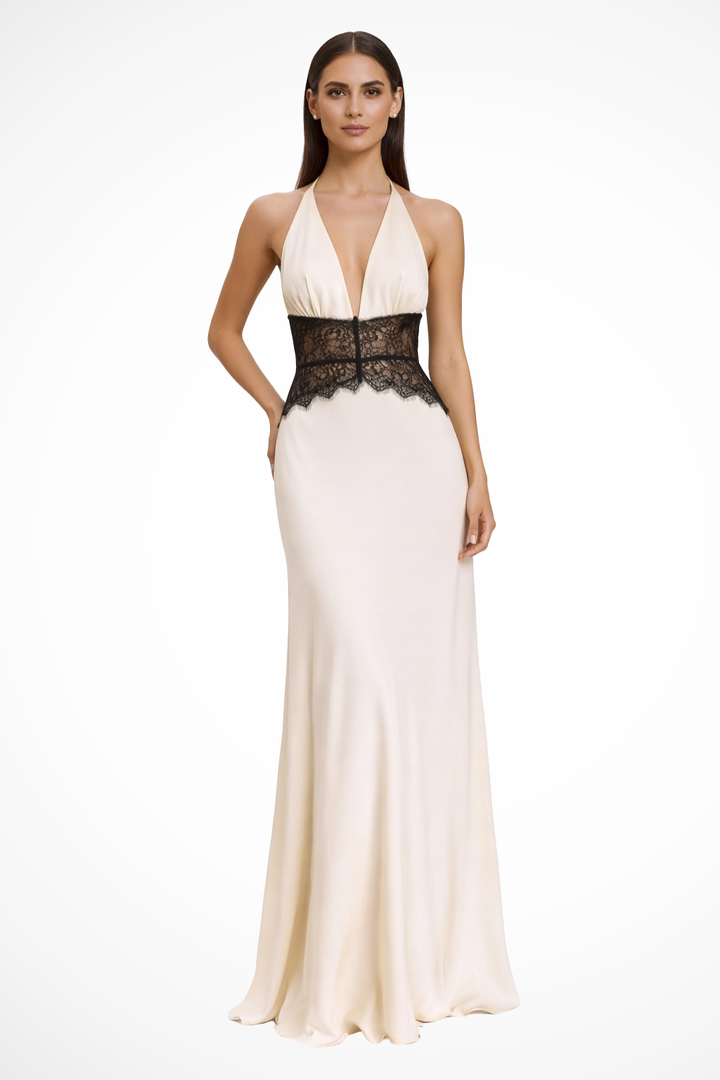 Women's Plunging Halter Neck Wedding Guest Dress | Maxi