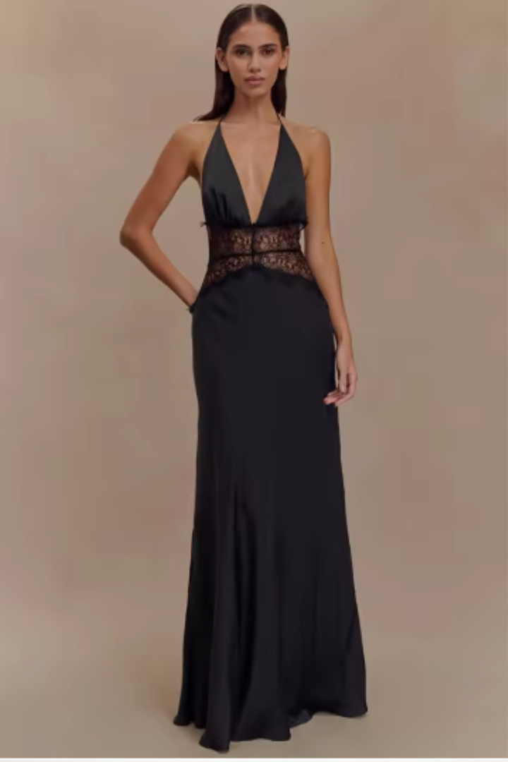 Women's Plunging Halter Neck Wedding Guest Dress | Maxi