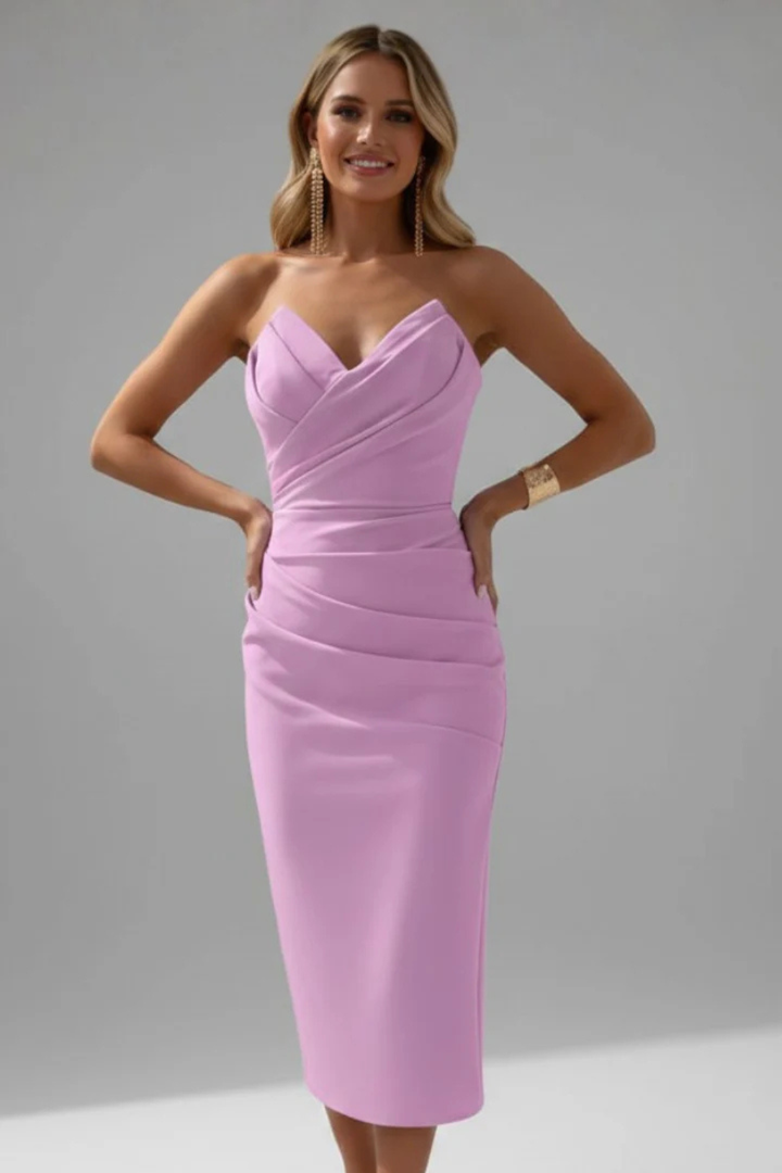 Women's Formal Strapless Sweetheart Neckline Ruched Dress | Midi