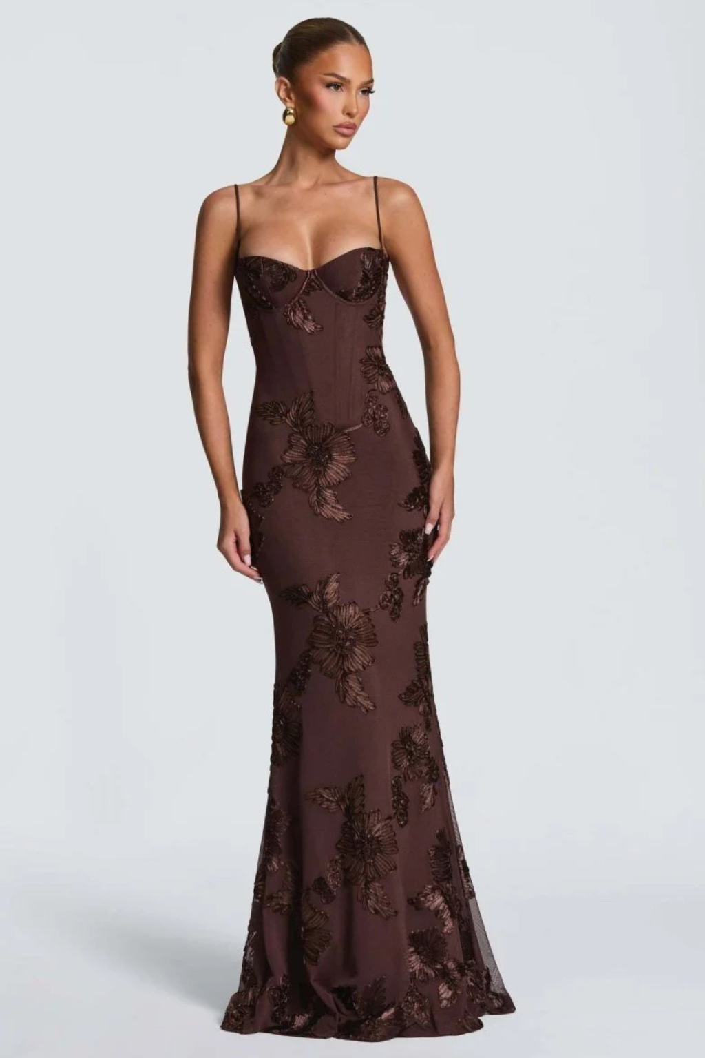 Women's Floral Corset Cami Strap Wedding Guest Dress | Maxi