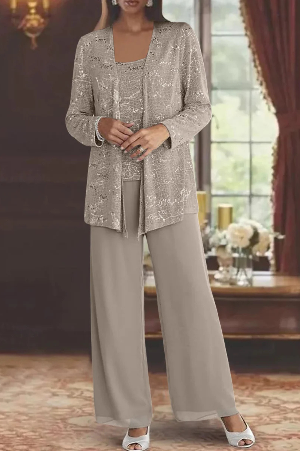 Women's Party Jacket and Top and Wide Leg Trouser | Three Piece