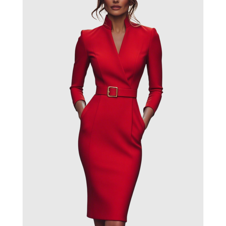 Women's V-Neck Work Dress | Midi