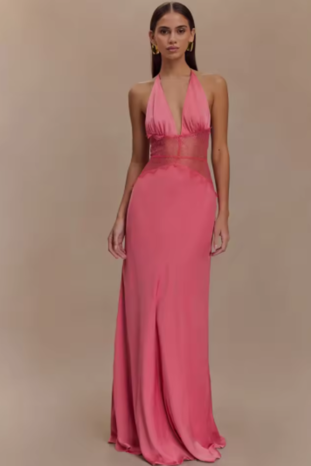 Women's Plunging Halter Neck Wedding Guest Dress | Maxi