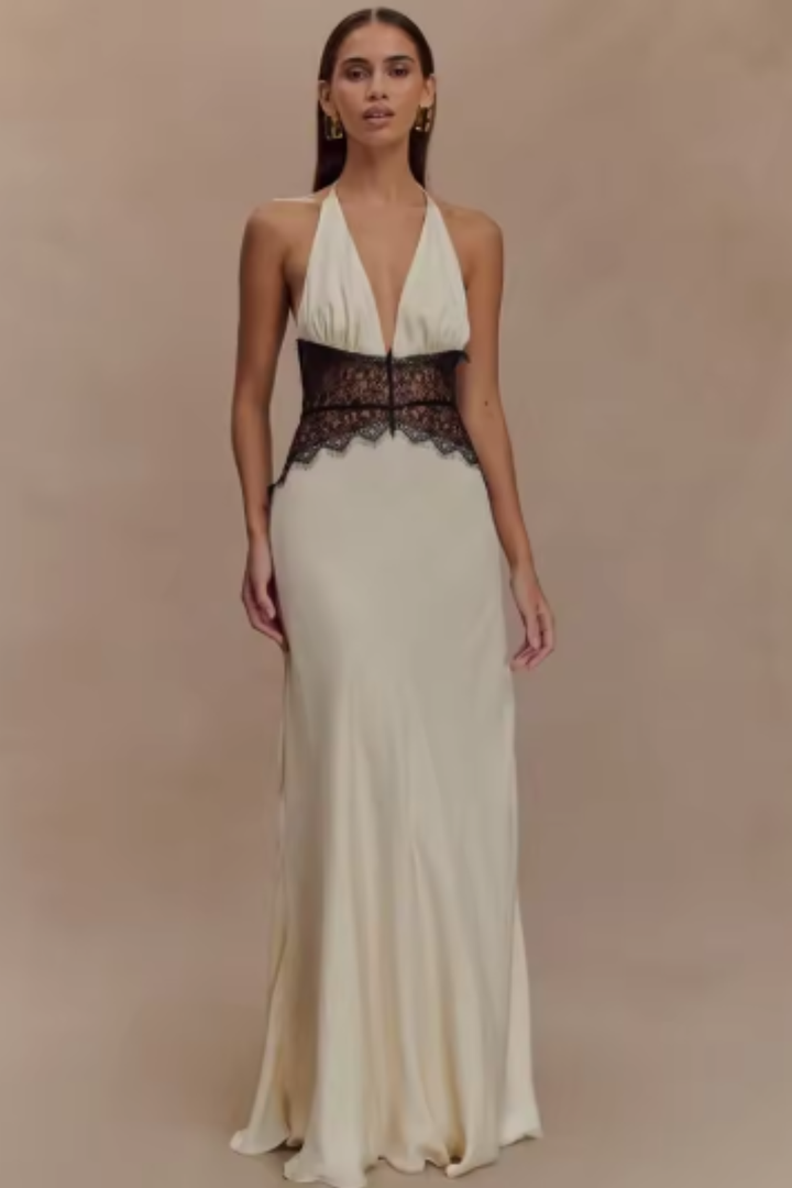 Women's Plunging Halter Neck Wedding Guest Dress | Maxi