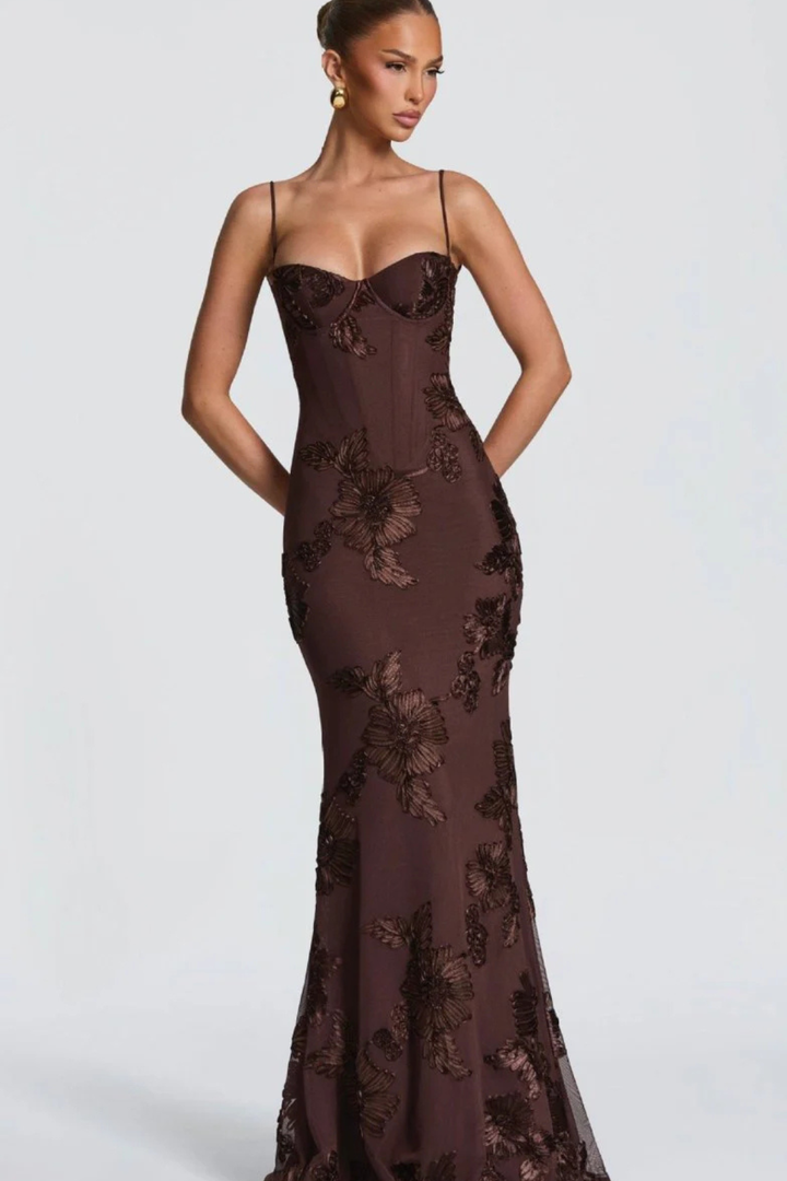 Women's Floral Corset Cami Strap Wedding Guest Dress | Maxi