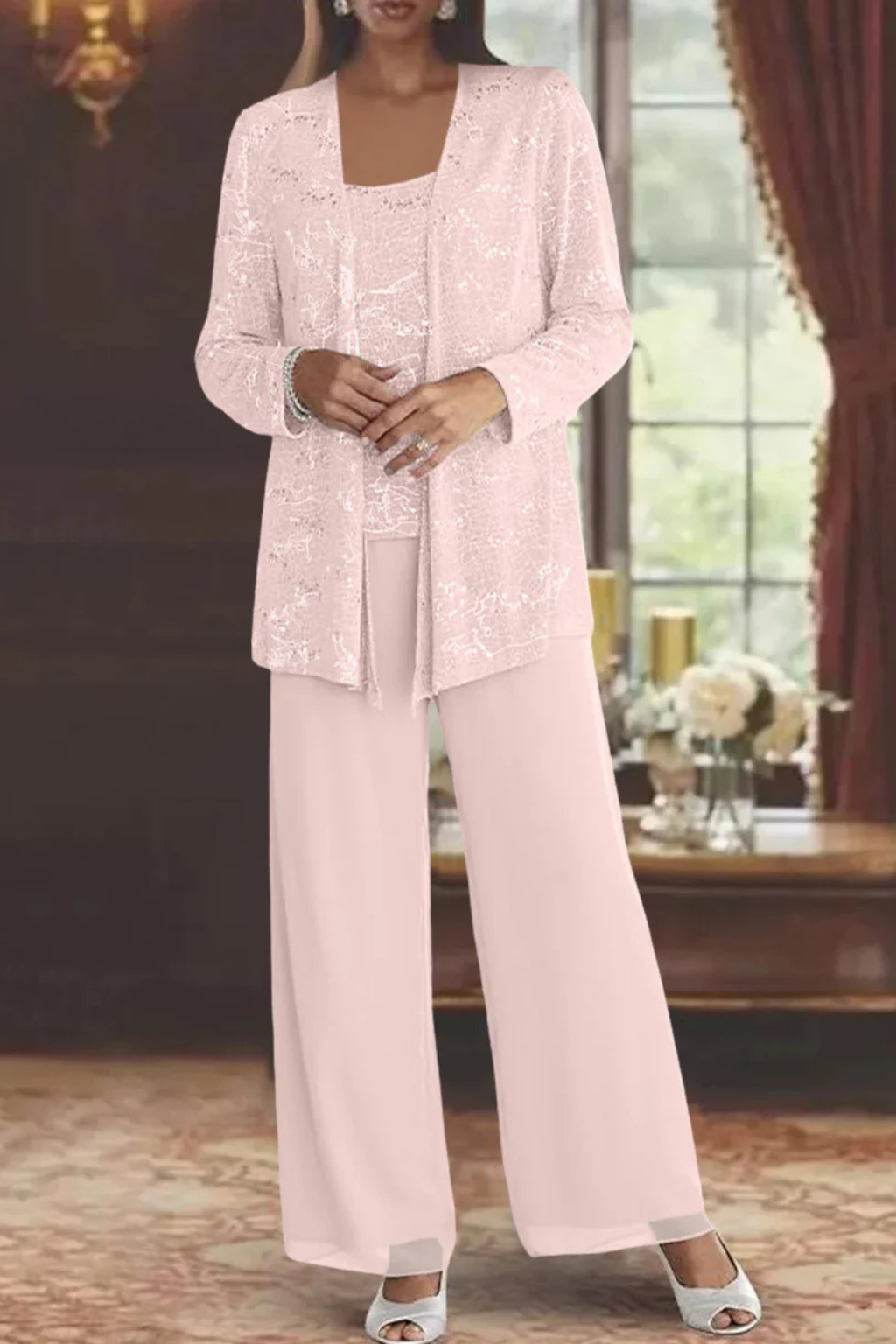 Women's Party Jacket and Top and Wide Leg Trouser | Three Piece