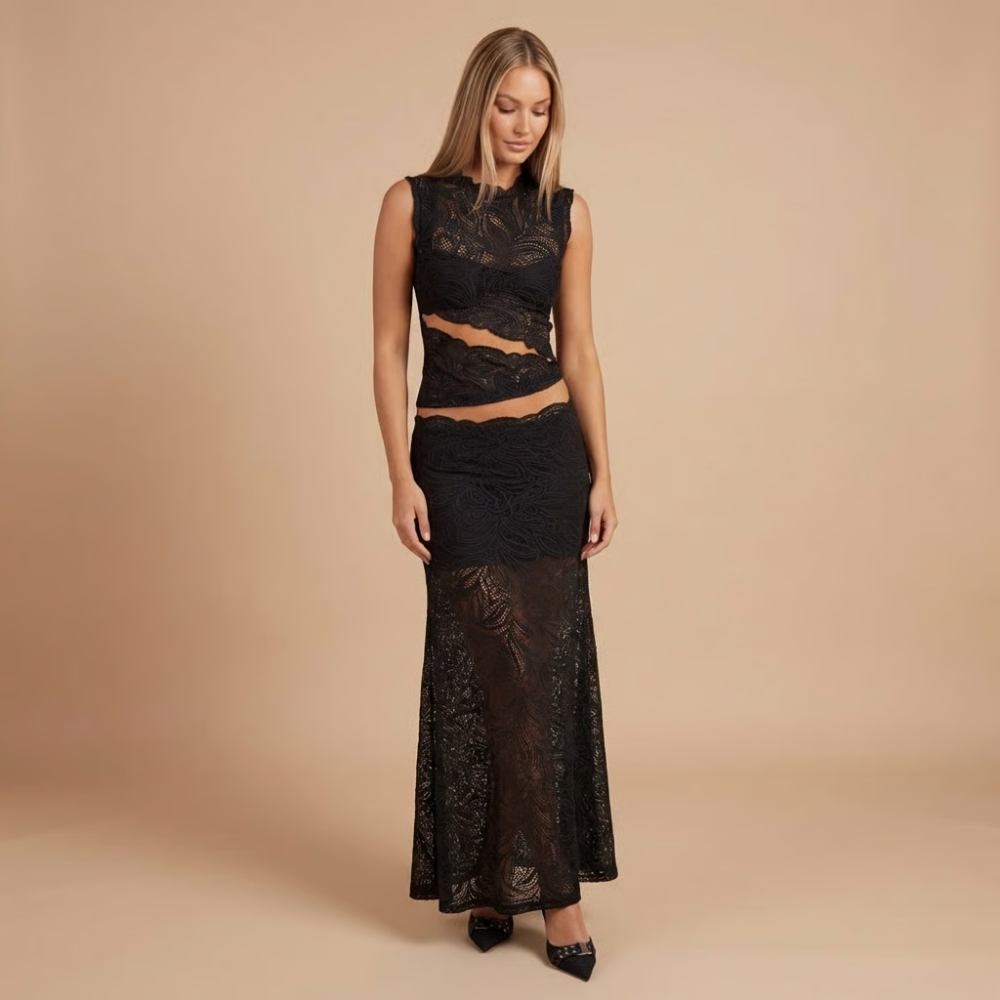 Women's Evening Sleeveless Top and Maxi Skirt Set | Two Piece