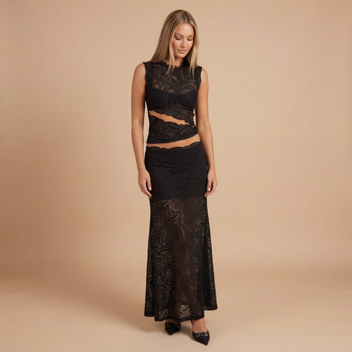 Women's Evening Sleeveless Top and Maxi Skirt Set | Two Piece