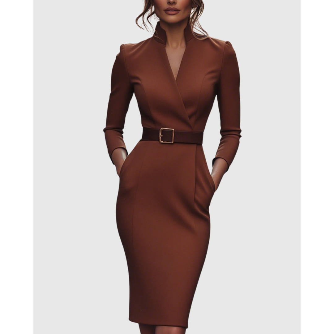 Women's V-Neck Work Dress | Midi