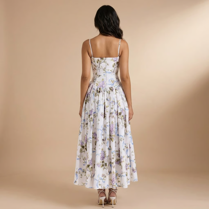 Women's Wedding Guest Floral Straight Neck Dress | Midi