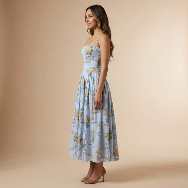 Women's Wedding Guest Floral Straight Neck Dress | Midi