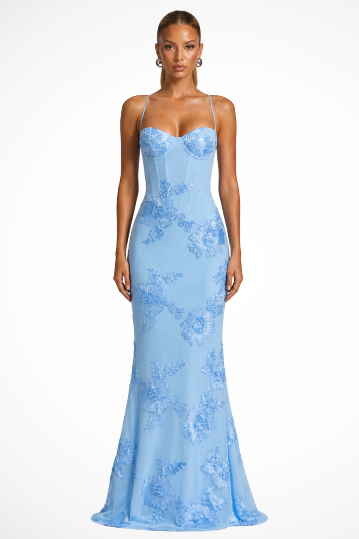 Women's Floral Corset Cami Strap Wedding Guest Dress | Maxi