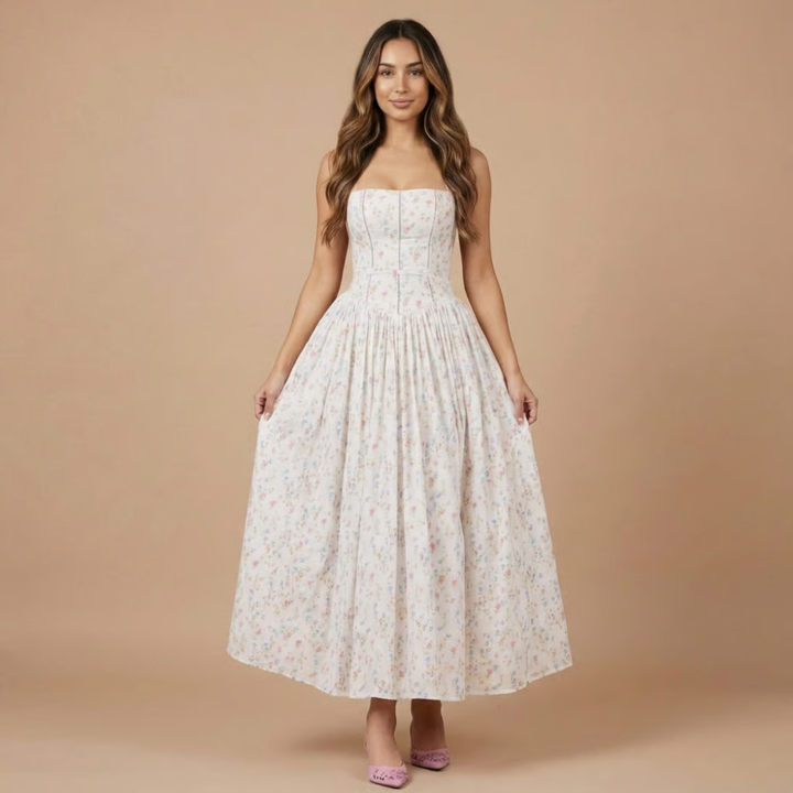 Women's Wedding Guest Floral Straight Neck Dress | Midi
