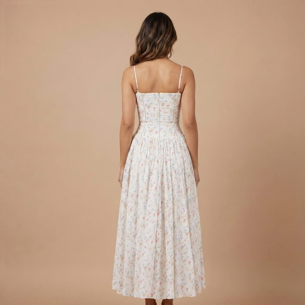 Women's Wedding Guest Floral Straight Neck Dress | Midi
