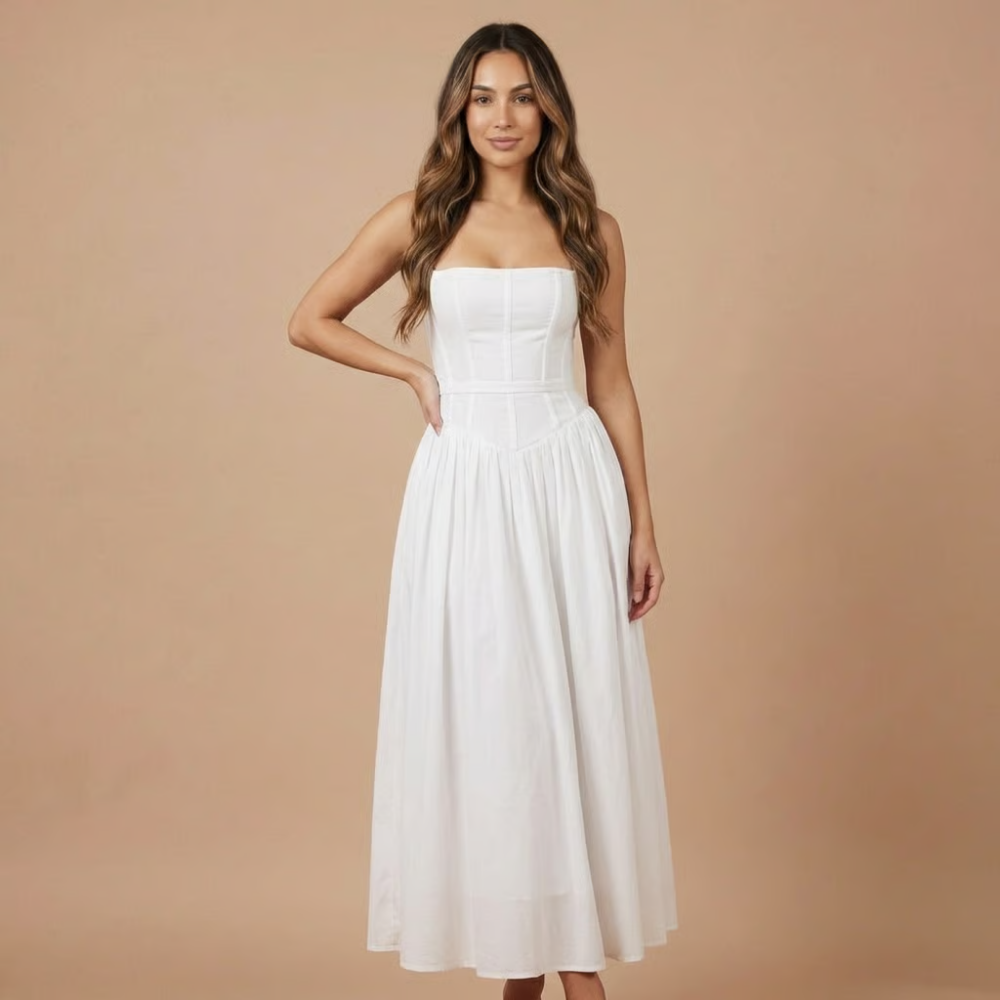 Women's Wedding Guest Floral Straight Neck Dress | Midi