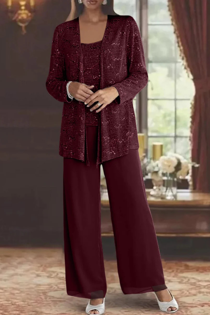 Women's Party Jacket and Top and Wide Leg Trouser | Three Piece