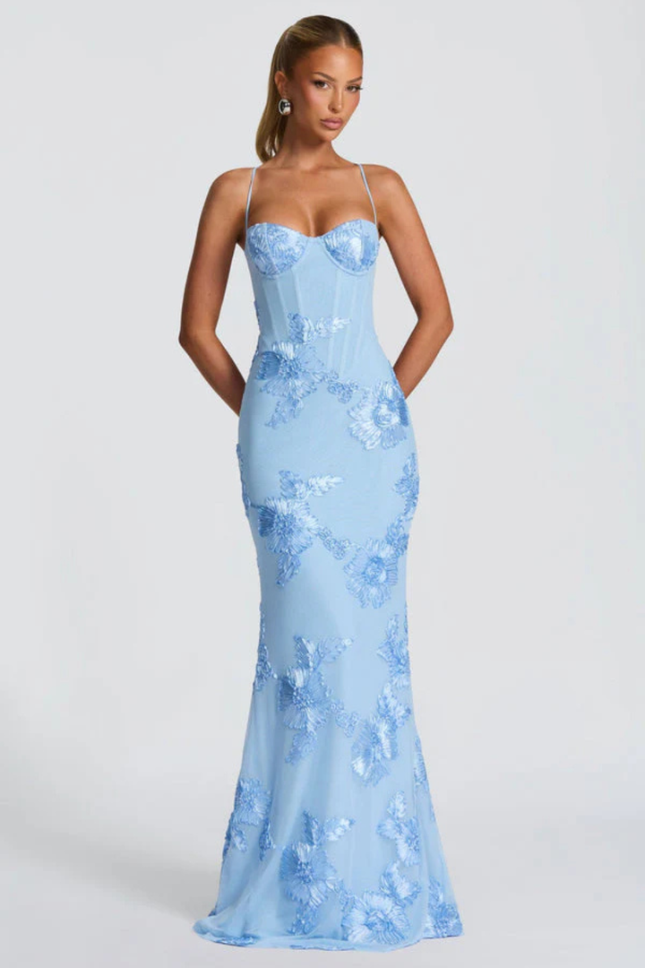Women's Floral Corset Cami Strap Wedding Guest Dress | Maxi