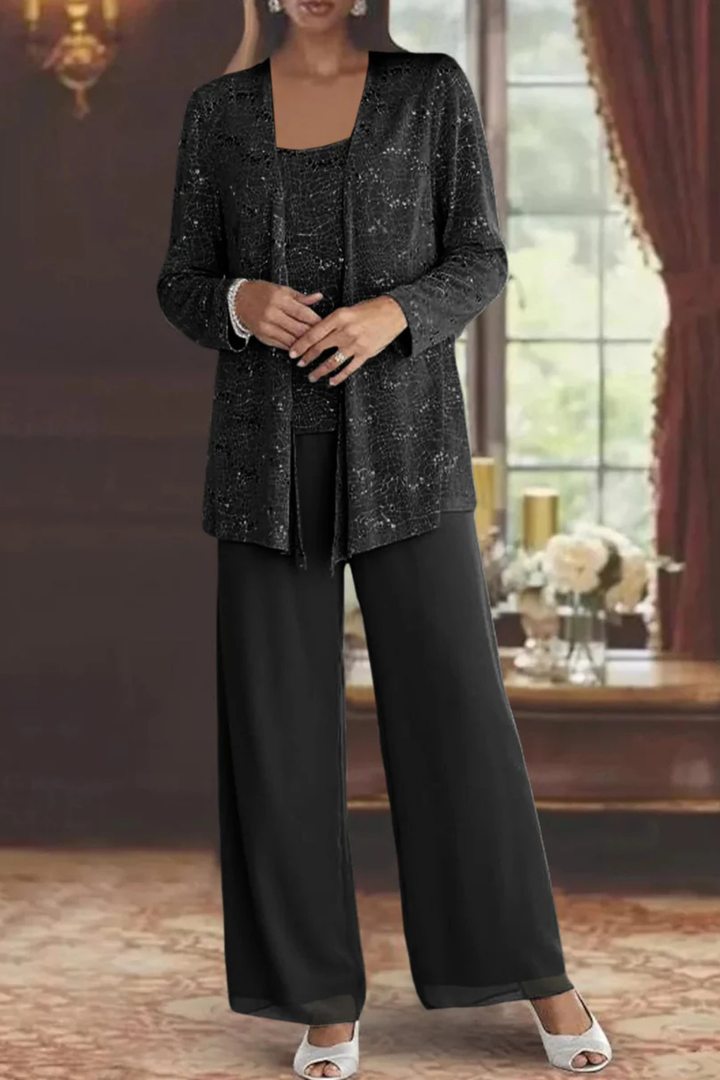 Women's Party Jacket and Top and Wide Leg Trouser | Three Piece