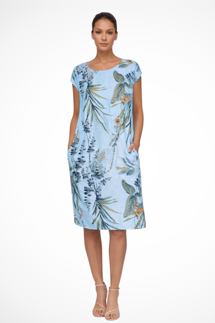 Women's Casual Relaxed Fit Summer Dress with Botanical Print | Midi