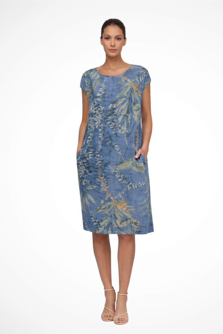 Women's Casual Relaxed Fit Summer Dress with Botanical Print | Midi