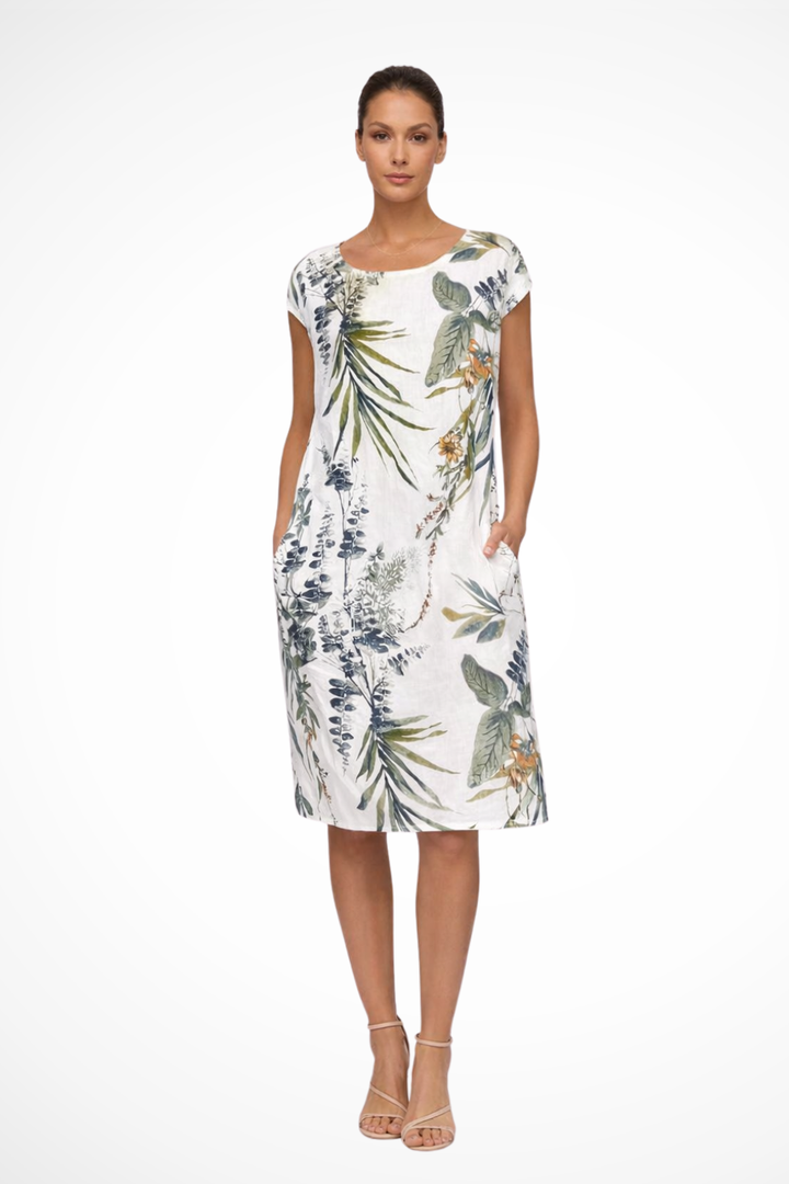Women's Casual Relaxed Fit Summer Dress with Botanical Print | Midi