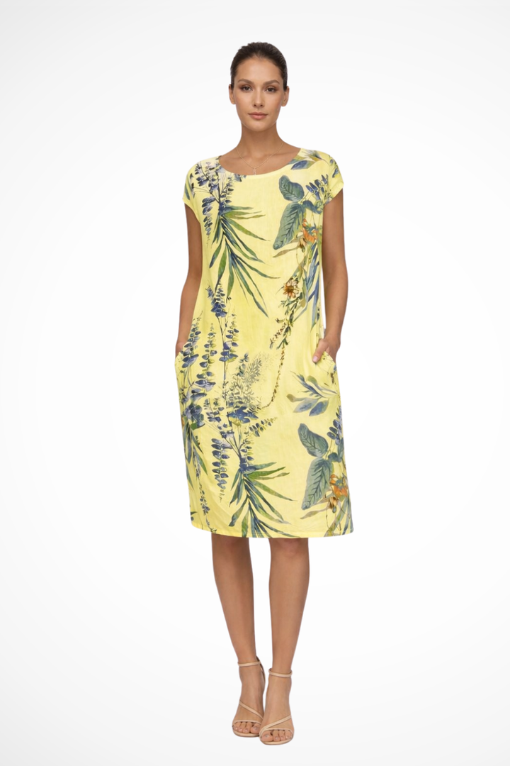 Women's Casual Relaxed Fit Summer Dress with Botanical Print | Midi
